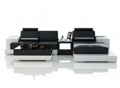 Skórzana sofa Narożnikowa kanapa Sofa z USB, Design Siedziba Podkładka Ustawić Żywy krajobraz 2725B