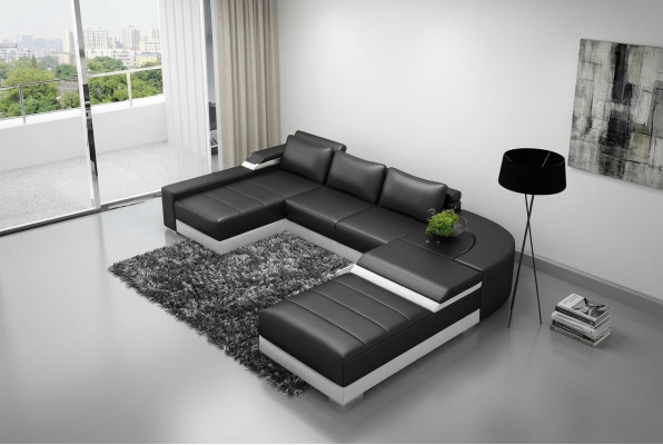 Narożnik kanapa Narożnik Sofa z USB Podkładka Skóra Ustawić Żywy krajobraz Couch Bellenberg