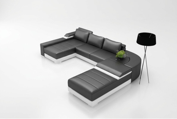 Narożnik kanapa Narożnik Sofa z USB Podkładka Skóra Ustawić Żywy krajobraz Couch Bellenberg