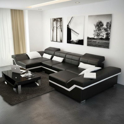 Skórzana sofa xxl z USB Narożnikowa kanapa Żywy krajobraz Big Couch skórzany komplet Podkładka Nowość