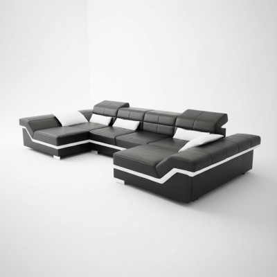 Skórzana sofa xxl z USB Narożnikowa kanapa Żywy krajobraz Big Couch skórzany komplet Podkładka Nowość