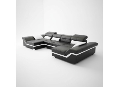 Skórzana sofa xxl z USB Narożnikowa kanapa Żywy krajobraz Big Couch skórzany komplet Podkładka Nowość