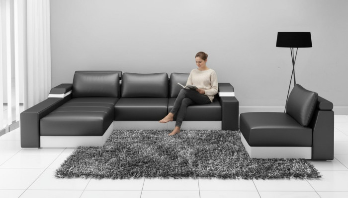 Narożnik kanapa Narożnik Sofa z USB Podkładka Skóra Ustawić Żywy krajobraz Szezlong