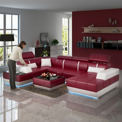 Designerska Sofa + USB, Podkładka Ustawić Skórzana Sofa Sofy Nowy Żywy krajobraz Narożnik