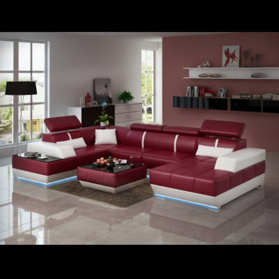 Designerska Sofa + USB, Podkładka Ustawić Skórzana Sofa Sofy Nowy Żywy krajobraz Narożnik