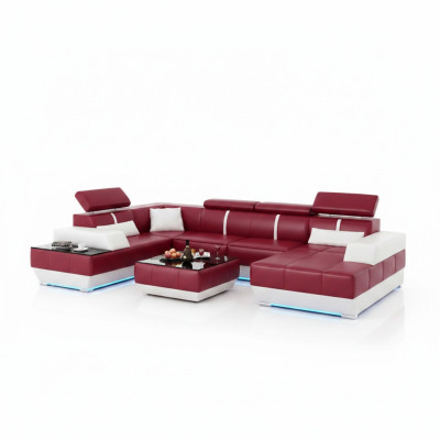 Designerska Sofa + USB, Podkładka Ustawić Skórzana Sofa Sofy Nowy Żywy krajobraz Narożnik
