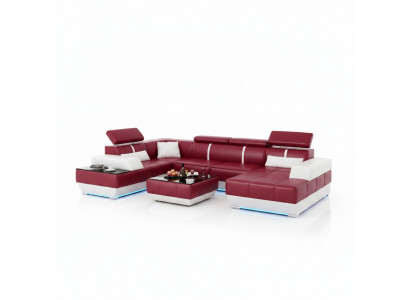 Designerska Sofa + USB, Podkładka Ustawić Skórzana Sofa Sofy Nowy Żywy krajobraz Narożnik