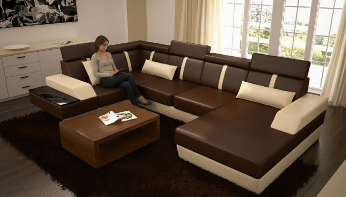 Projektant Żywy krajobrazu Narożnik USB Sofa Podkładka Ustawić Skórzana Sofa Sofy Nowość