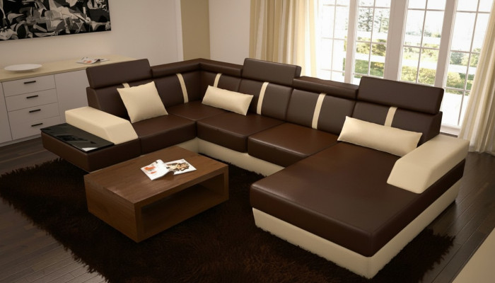 Projektant Żywy krajobrazu Narożnik USB Sofa Podkładka Ustawić Skórzana Sofa Sofy Nowość