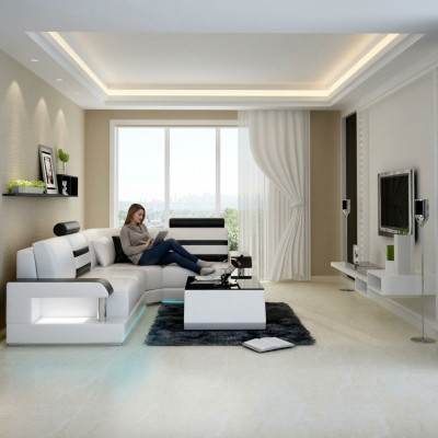 Skórzana sofa z USB,Żywy krajobrazu Narożnikowa kanapa Narożnik Ustaw Design Nowoczesna Sofa L6016D