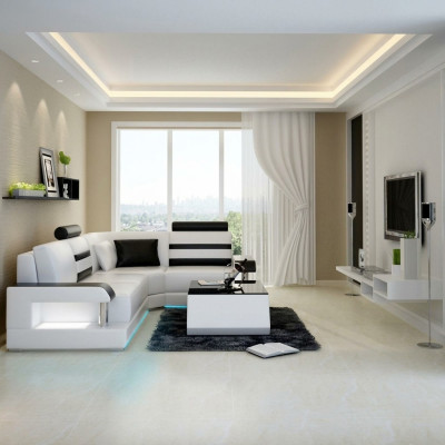 Skórzana sofa z USB,Żywy krajobrazu Narożnikowa kanapa Narożnik Ustaw Design Nowoczesna Sofa L6016D
