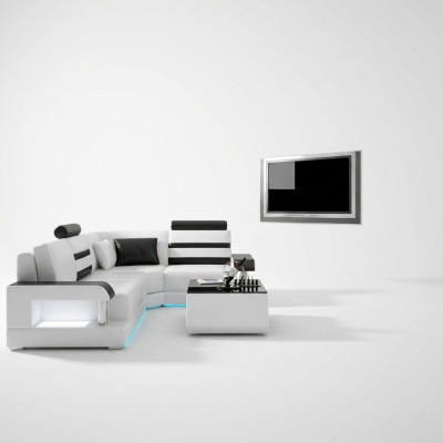 Skórzana sofa z USB,Żywy krajobrazu Narożnikowa kanapa Narożnik Ustaw Design Nowoczesna Sofa L6016D
