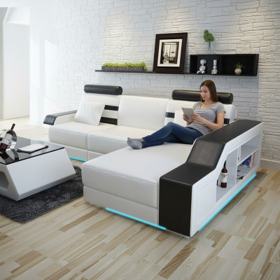 Skórzana sofa z USB Żywy krajobraz Narożnikowa kanapa Narożnik Ustaw Design Modern Sofa L6016E