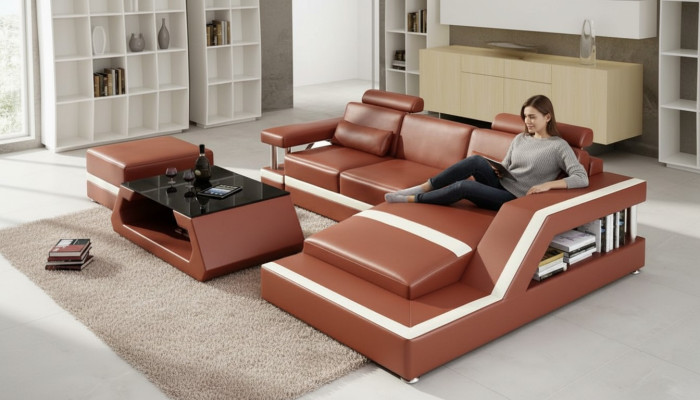 Skórzana sofa z USB Żywy krajobraz Narożnikowa kanapa Narożnik Ustaw Design Modern Sofa L6002E