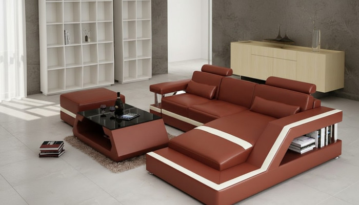 Skórzana sofa z USB Żywy krajobraz Narożnikowa kanapa Narożnik Ustaw Design Modern Sofa L6002E