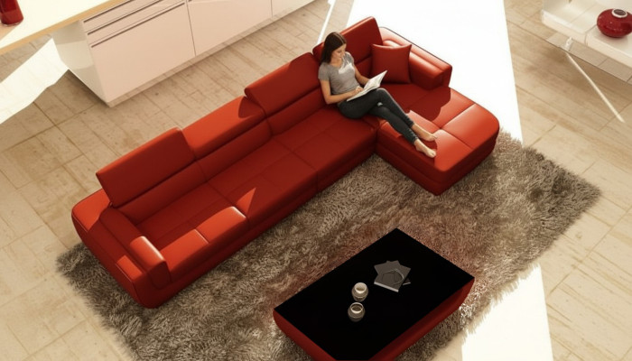Narożnikowa kanapa skórzana + USB Żywy krajobraz Sofa w kształcie litery L Podkładka Siedziba Narożnik Tettau Czerwony