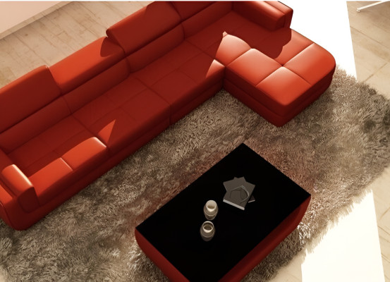 Narożnikowa kanapa skórzana + USB Żywy krajobraz Sofa w kształcie litery L Podkładka Siedziba Narożnik Tettau Czerwony