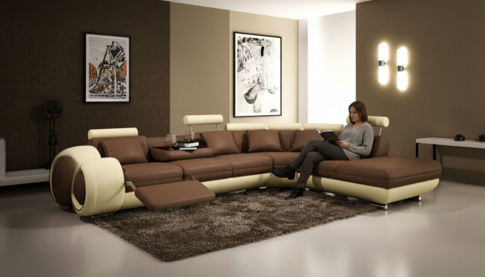 Skórzana sofa z USB Żywy krajobraz Narożnikowa kanapa Narożnik Ustaw Design Modern Sofa A1163C