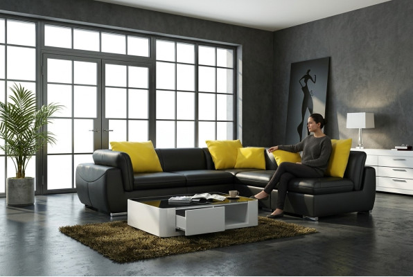 Skórzana sofa z USB Żywy krajobraz Narożnik kanapa Narożnik Ustaw Design Nowoczesna Sofa F3014