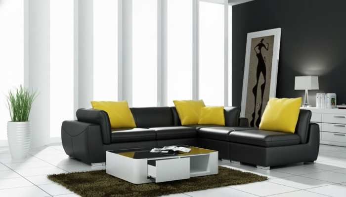 Skórzana sofa z USB Żywy krajobraz Narożnik kanapa Narożnik Ustaw Design Nowoczesna Sofa F3014