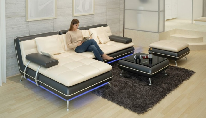 Skórzana sofa z USB Żywy krajobraz Narożnikowa kanapa Narożnik Ustaw Design Nowoczesna Sofa F3015