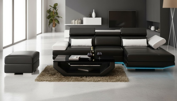 Skórzana sofa w kształcie litery L + USB Żywy krajobraz Narożnikowa kanapa Ustawić Design Nowoczesna Sofa K5009D