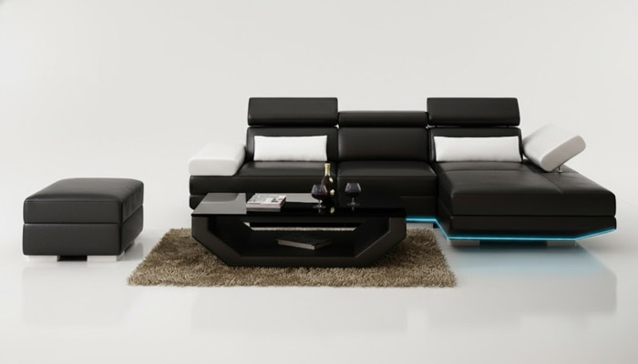 Skórzana sofa w kształcie litery L + USB Żywy krajobraz Narożnikowa kanapa Ustawić Design Nowoczesna Sofa K5009D