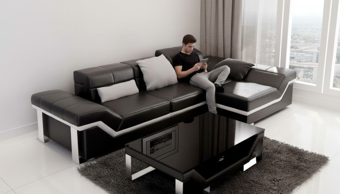 Skórzana sofa sofa z USB,Żywy krajobrazu Narożnikowa kanapa Ustaw Design Modern Sofa K5007F