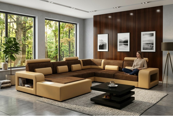 Żywy krajobraz Sofa z USB Zestaw sofowy Material Włókienniczy Skóra Sofa z Oświetleniem