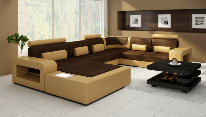 Żywy krajobraz Sofa z USB Zestaw sofowy Material Włókienniczy Skóra Sofa z Oświetleniem