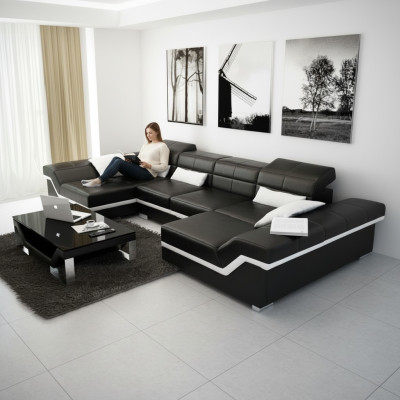 Duży zestaw skórzany Podkładka Nowa skórzana sofa XXL Sofa z USB Narożnikowa kanapa Żywy krajobraz