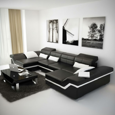 Duży zestaw skórzany Podkładka Nowa skórzana sofa XXL Sofa z USB Narożnikowa kanapa Żywy krajobraz