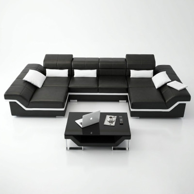 Duży zestaw skórzany Podkładka Nowa skórzana sofa XXL Sofa z USB Narożnikowa kanapa Żywy krajobraz
