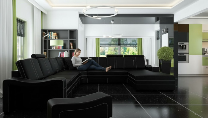 Skórzana sofa z USB Żywy krajobraz Narożnikowa kanapa Nowa sofa Ustaw XXL skórzana sofa kanapa