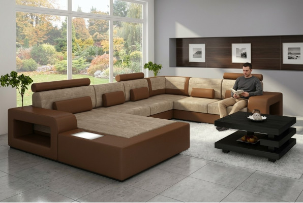 Żywy krajobraz Sofa z USB,Zestaw sofowy Material Włókienniczy Skóra Sofa z Oświetleniem
