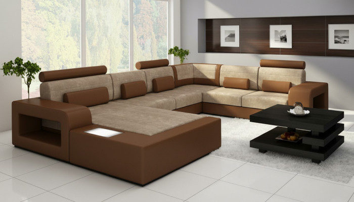 Żywy krajobraz Sofa z USB,Zestaw sofowy Material Włókienniczy Skóra Sofa z Oświetleniem