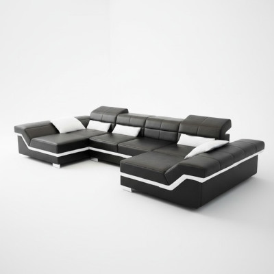 Skórzana sofa XXL z USB Narożnikowa kanapa Żywy krajobraz Big Couch skórzany komplet Podkładka Nowość