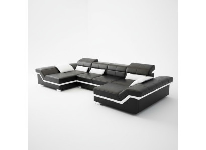 Skórzana sofa XXL z USB Narożnikowa kanapa Żywy krajobraz Big Couch skórzany komplet Podkładka Nowość