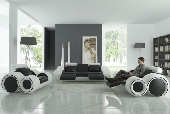Skórzana sofa na USB Żywy krajobraz 3+2+1 miejsce siedzące Ustawić Design Modern Sofa A1163D