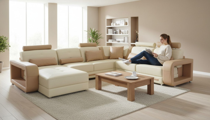 Narożnik Sofa + Podkładka USB Narożnik Living Pokój Projektant Krajobrazu Kanapy Włókienniczy A1135