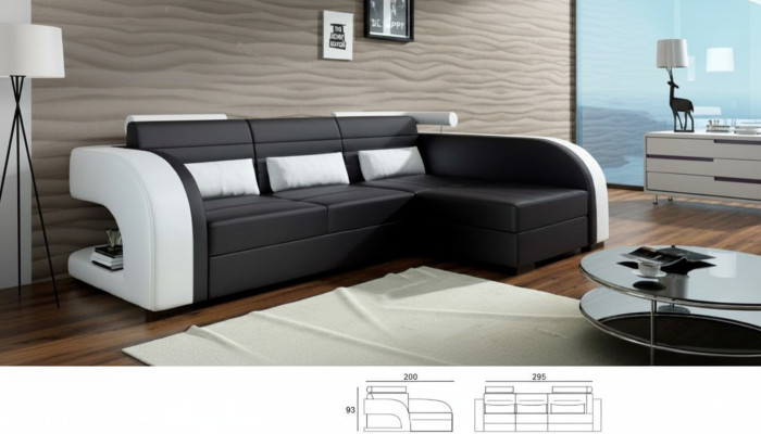 Skóra Sofa z USB Podkładka Narożnikowa kanapa Żywy krajobraz Narożnik tapicerowany Sofa Bergamo Couch