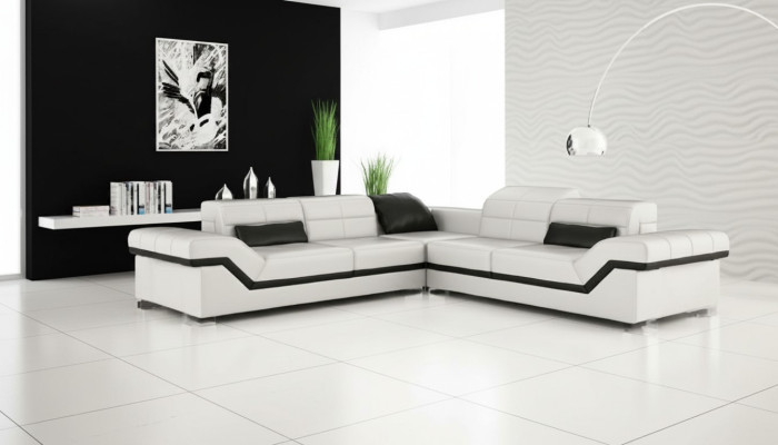 Skórzana sofa XXL Żywy krajobraz Couch Design Sofa z USB Narożnikowa kanapa Zestaw sofowy Biały