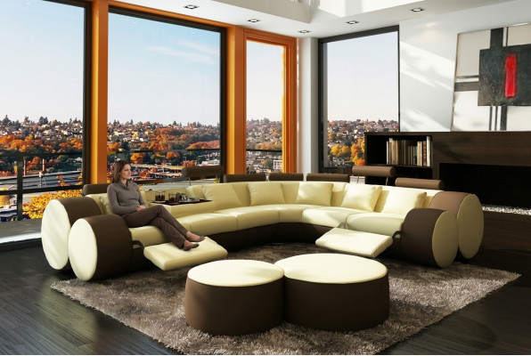 Designerska skórzana sofa + narożnik USB Sofa skórzana kanapa Sofa Żywy krajobraz Made In EU