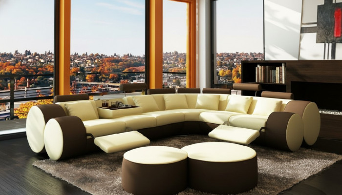 Designerska skórzana sofa + narożnik USB Sofa skórzana kanapa Sofa Żywy krajobraz Made In EU