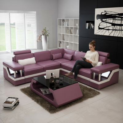 Sofa skórzana XXL na USB Ustaw Żywy krajobraz narożnik Skóra Narożnikowa kanapa HAMBURG II