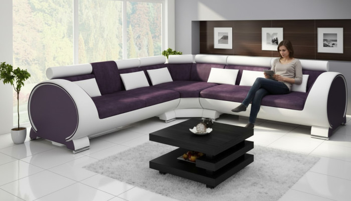 Narożnikowa kanapa VIGO „LT01” Narożnik sofa USB Zestaw narożny skórzana sofa Skóra Włókienniczy Materiał