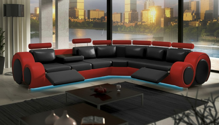 Skóra Sofa z USB Design Sofa Skórzana kanapa Żywy krajobraz Narożnik „BERLIN”