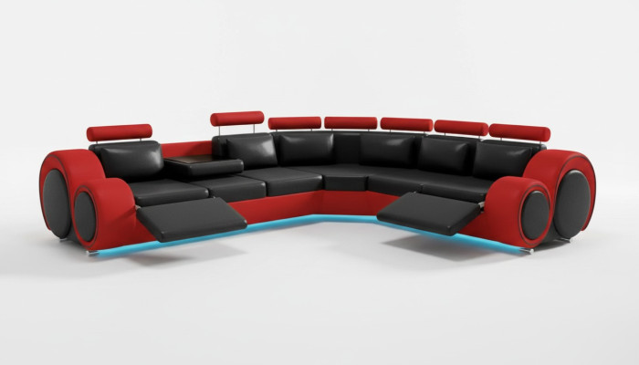 Skóra Sofa z USB Design Sofa Skórzana kanapa Żywy krajobraz Narożnik „BERLIN”