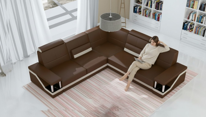 Sofa Skórzana Narożnik Sofa + Plakat USB Zestaw narożny Sofy Materiał Skóra Ustawić Nowość