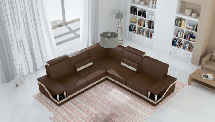 Sofa Skórzana Narożnik Sofa + Plakat USB Zestaw narożny Sofy Materiał Skóra Ustawić Nowość